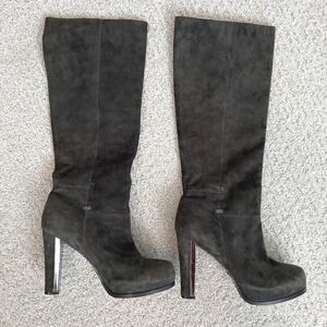 Rebecca Taylor ALANA GREY Suede LEATHER TALL Boots Platform Heel silver 8‎ snake